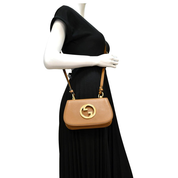 GUCCI Mini Blondie Leather Crossbody Bag Camel 698643