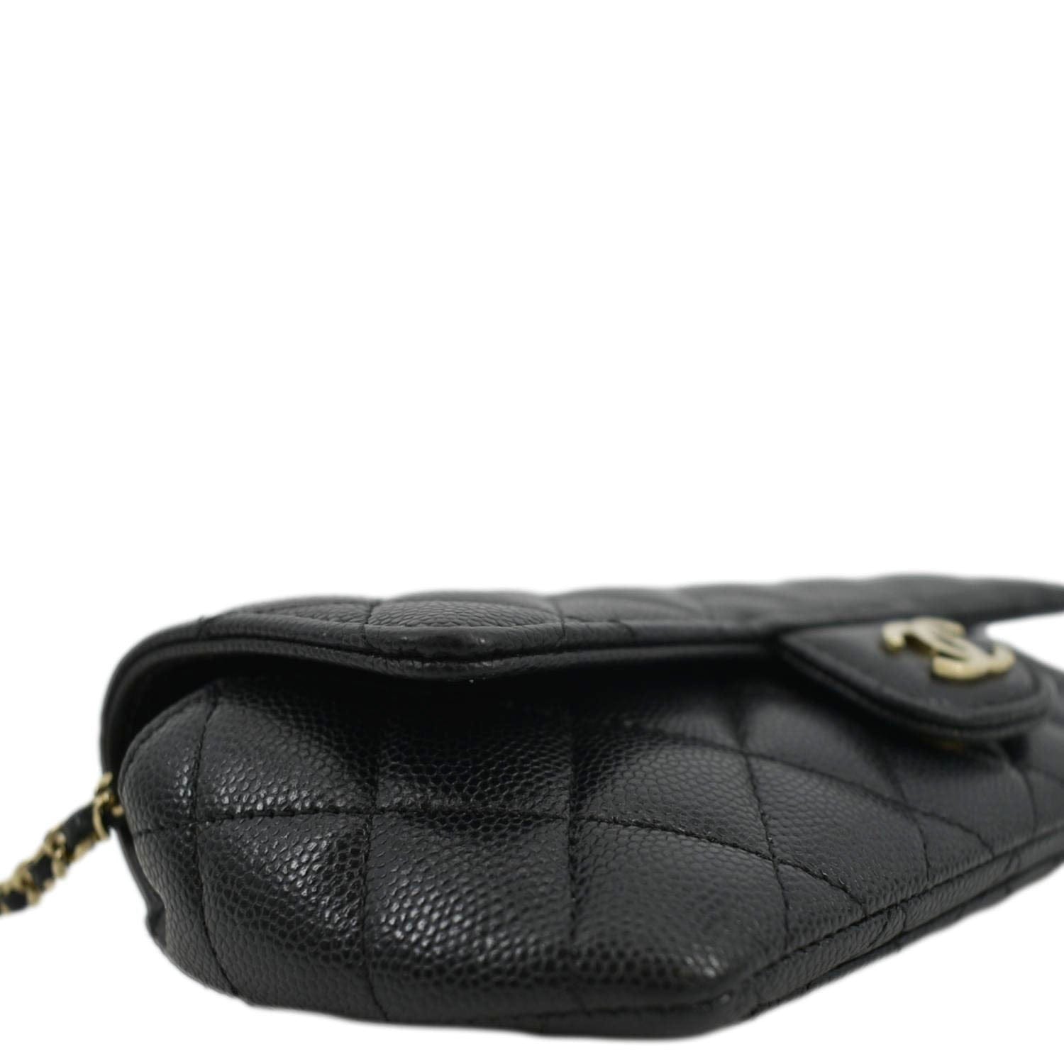 CHANEL Quilted Caviar Leather Chain Crossbody Glasses Case Bag Black