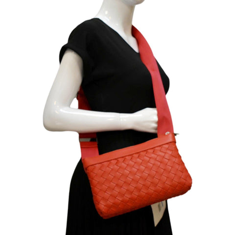 BOTTEGA VENETA Intrecciato Leather Crossbody Messenger Bag Red