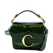 CHLOE Mini C Flap Double Carry Embossed Leather Crossbody Bag Green