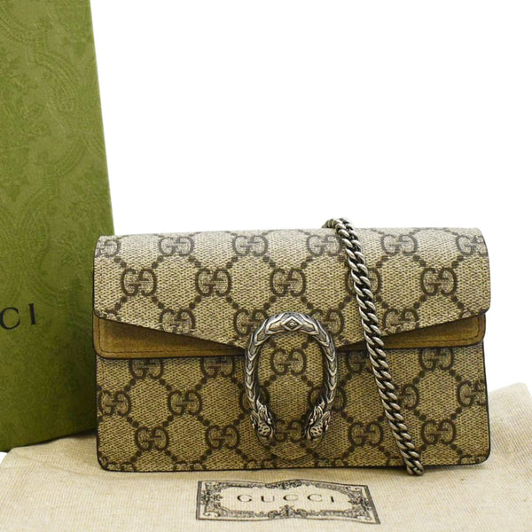 GUCCI Dionysus Super Mini GG Supreme Canvas Bag Taupe