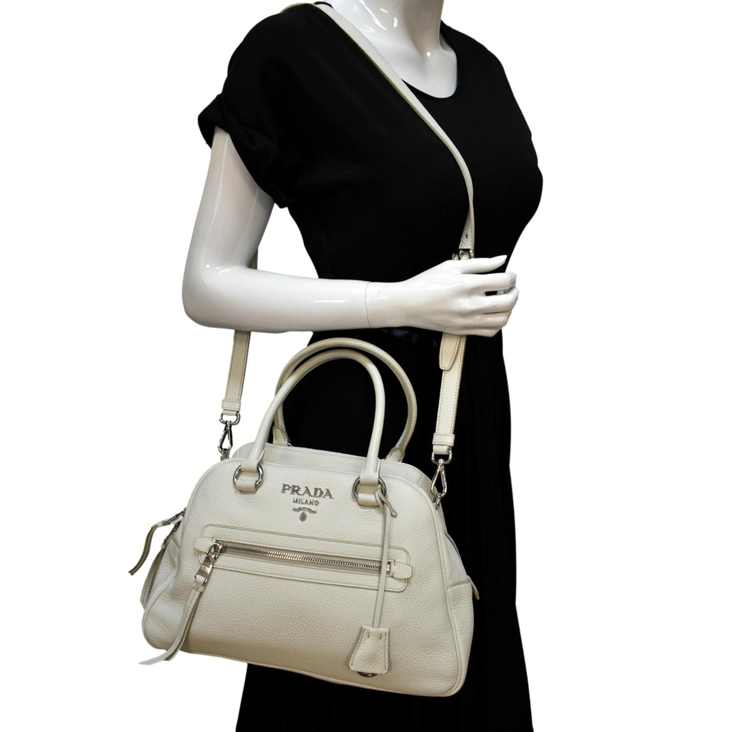 Prada Saffiano Leather Unisex Medium Travel Bag, Ivory