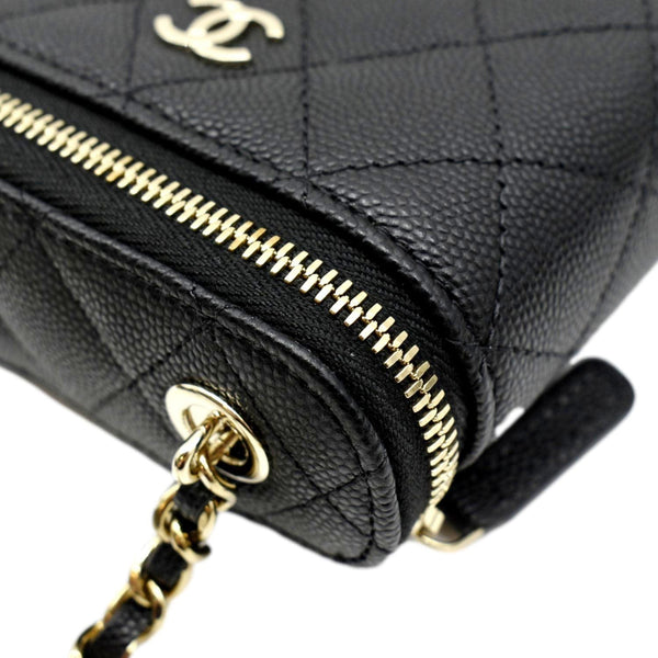 CHANEL Small Vertical Caviar Quilted Leather Chain Vanity Case Crossbody Black