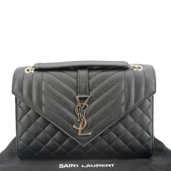 YVES SAINT LAURENT Envelope Flap Leather Chain Shoulder Bag Black