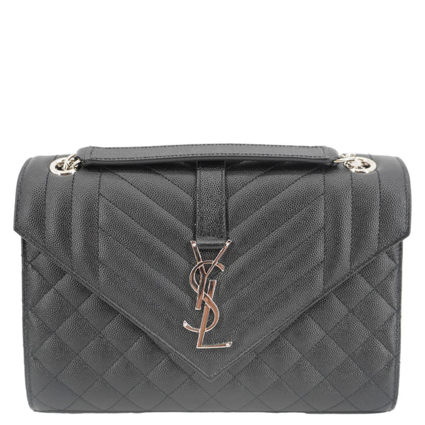 YVES SAINT LAURENT Envelope Flap Leather Chain Shoulder Bag Black