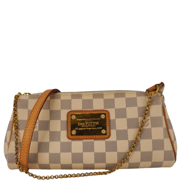 LOUIS VUITTON Pochette Eva Damier Azur Crossbody Clutch Bag White