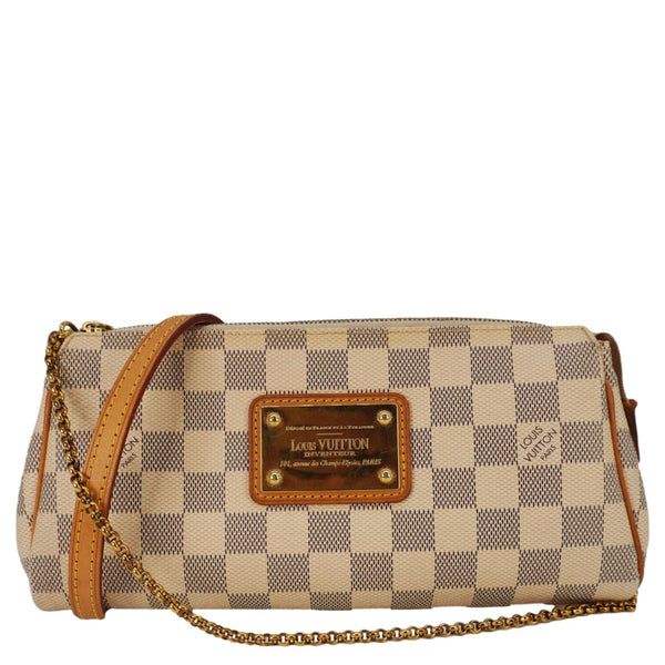 LOUIS VUITTON Pochette Eva Damier Azur Crossbody Clutch Bag White