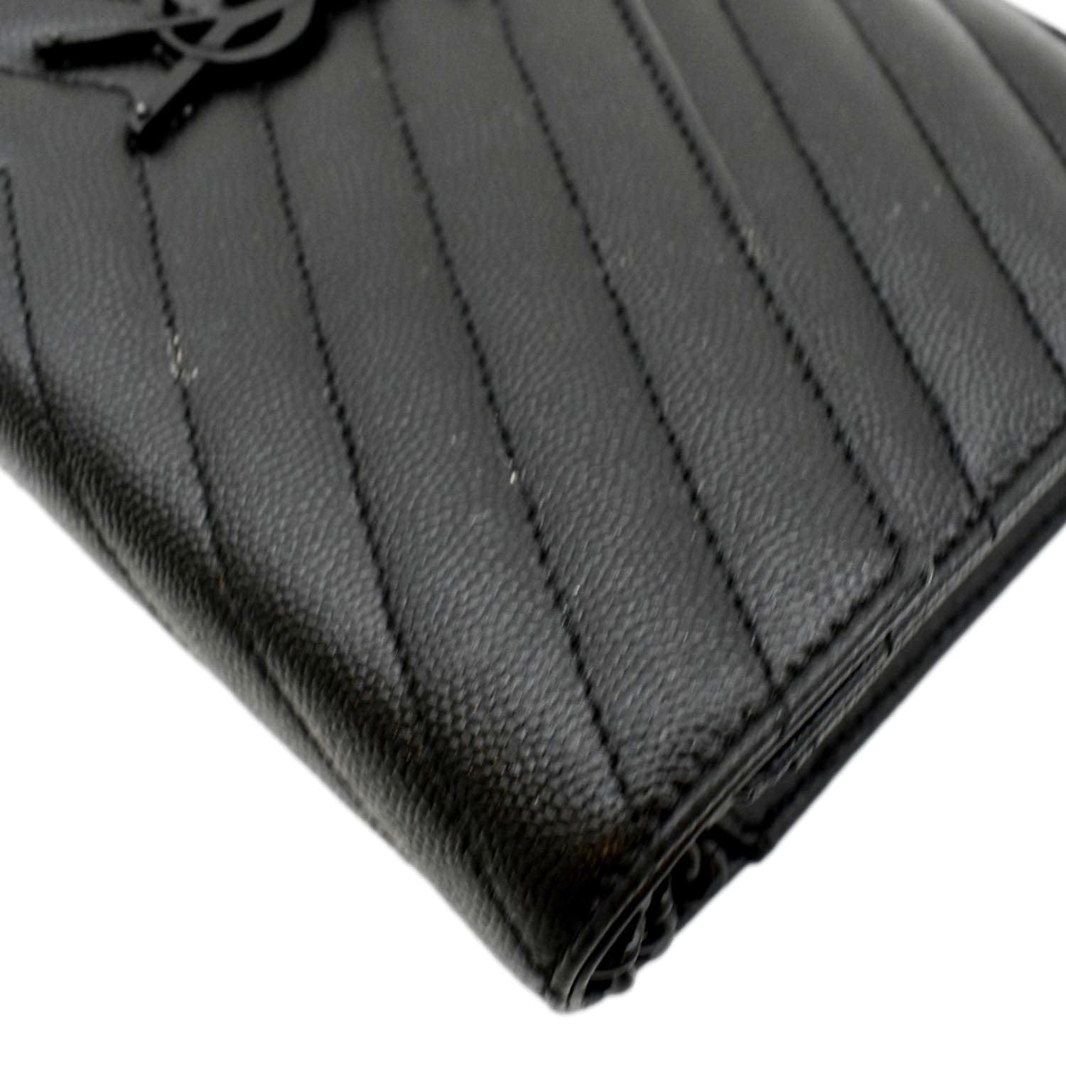 Cassandre Small Leather Wallet On Chain in Black - Saint Laurent