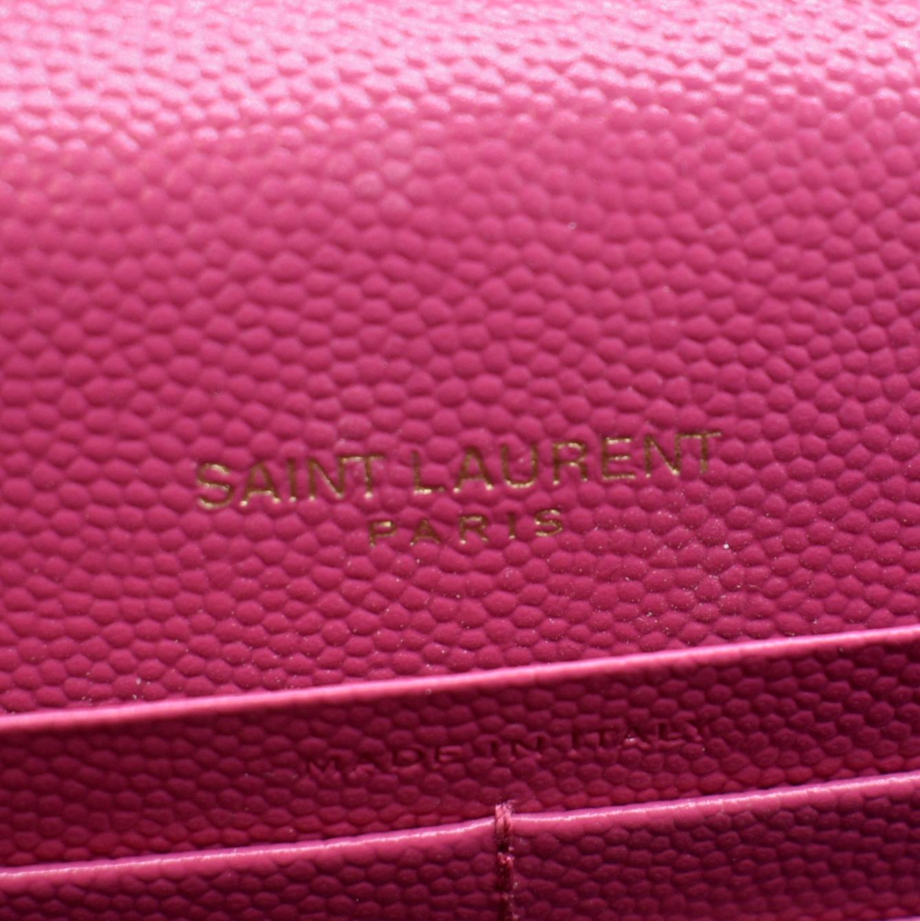 Yves Saint Laurent Monogram Card Case Grain Embossed Leather Pink Gold YSL
