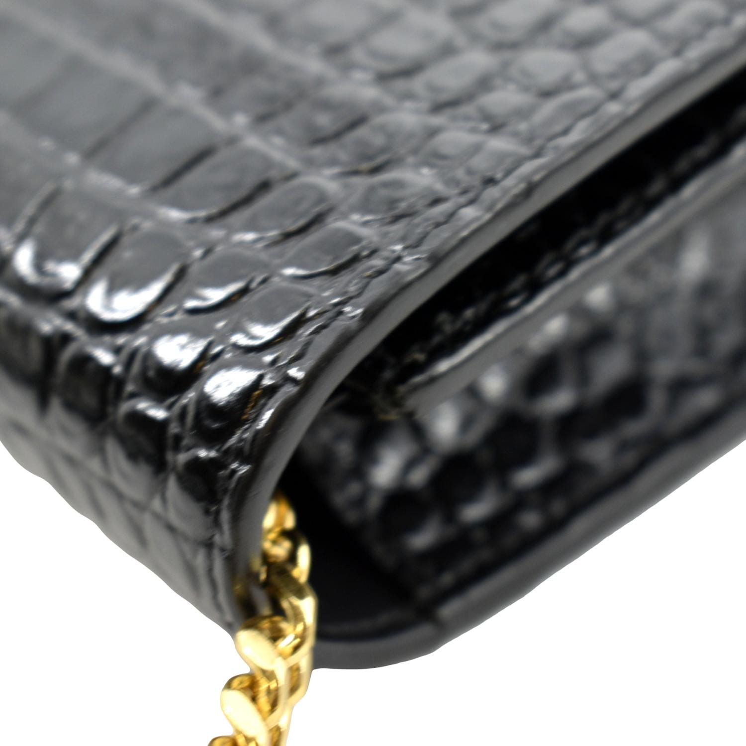Saint Laurent Kate Croc-Embossed Wallet on Chain