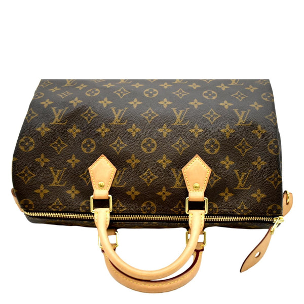 LOUIS VUITTON Speedy 35 Monogram Canvas Satchel Bag Brown