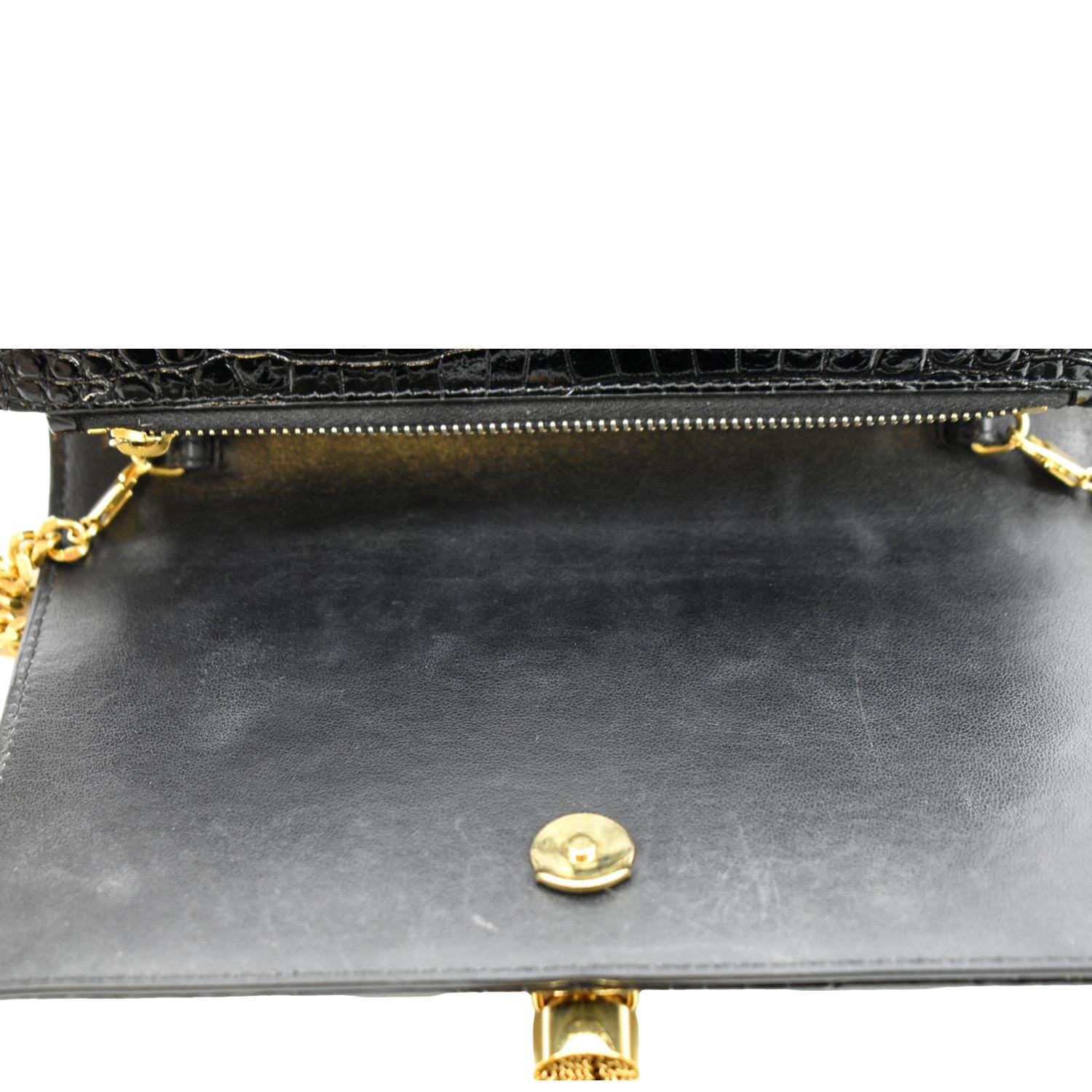 Authentic MCM Black Monogram Embossed Patent Leather Chain Small Shoulder  Bag