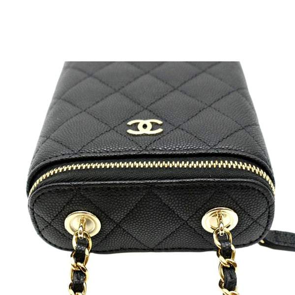 CHANEL Small Vertical Caviar Quilted Leather Chain Vanity Case Crossbody Black