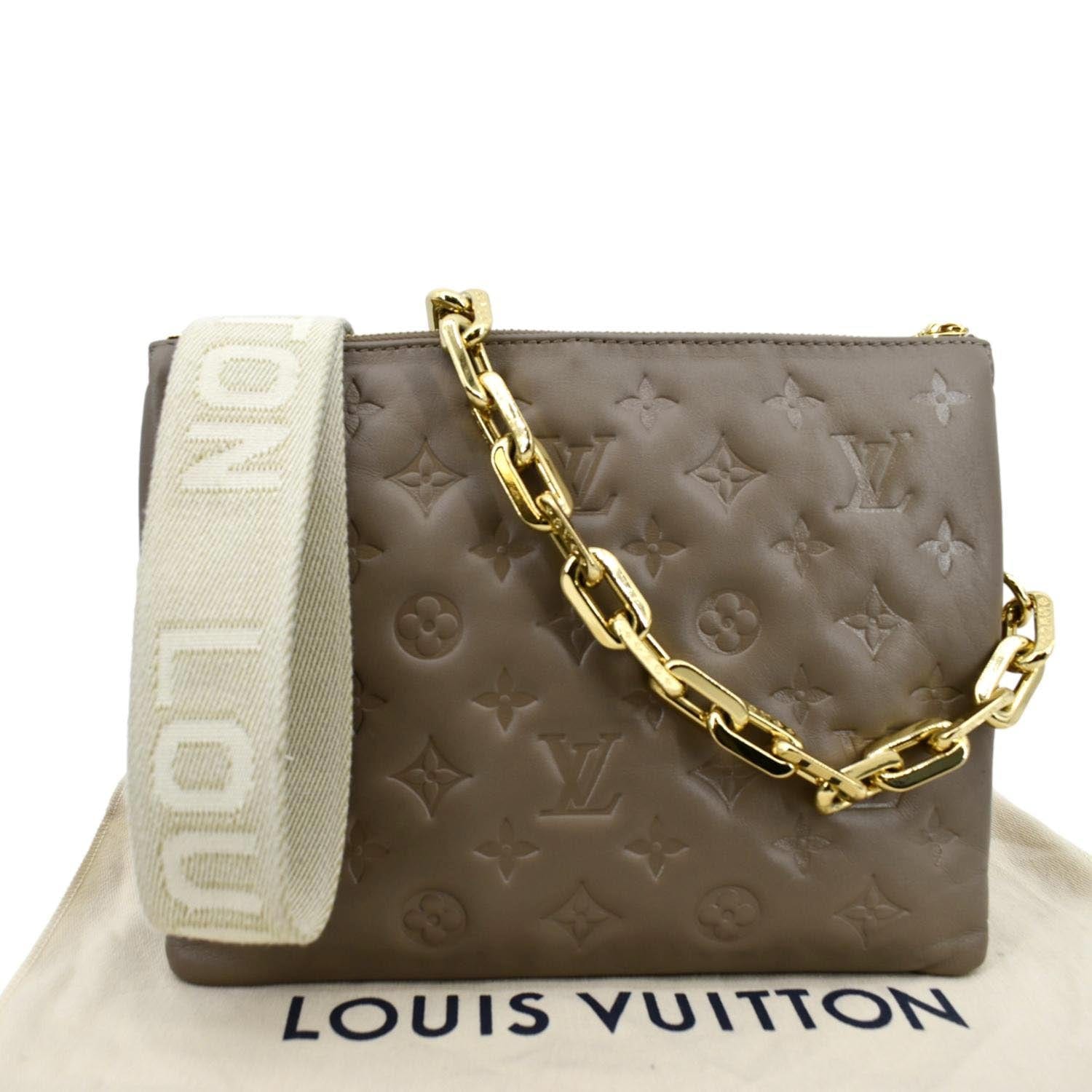 Louis Vuitton Taupe Monogram Embossed Lambskin Leather Coussin mm Bag
