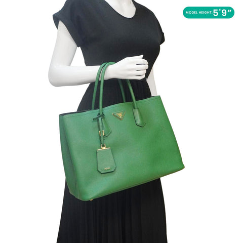 PRADA Double Handle Saffiano Cuir Leather Tote Bag Green