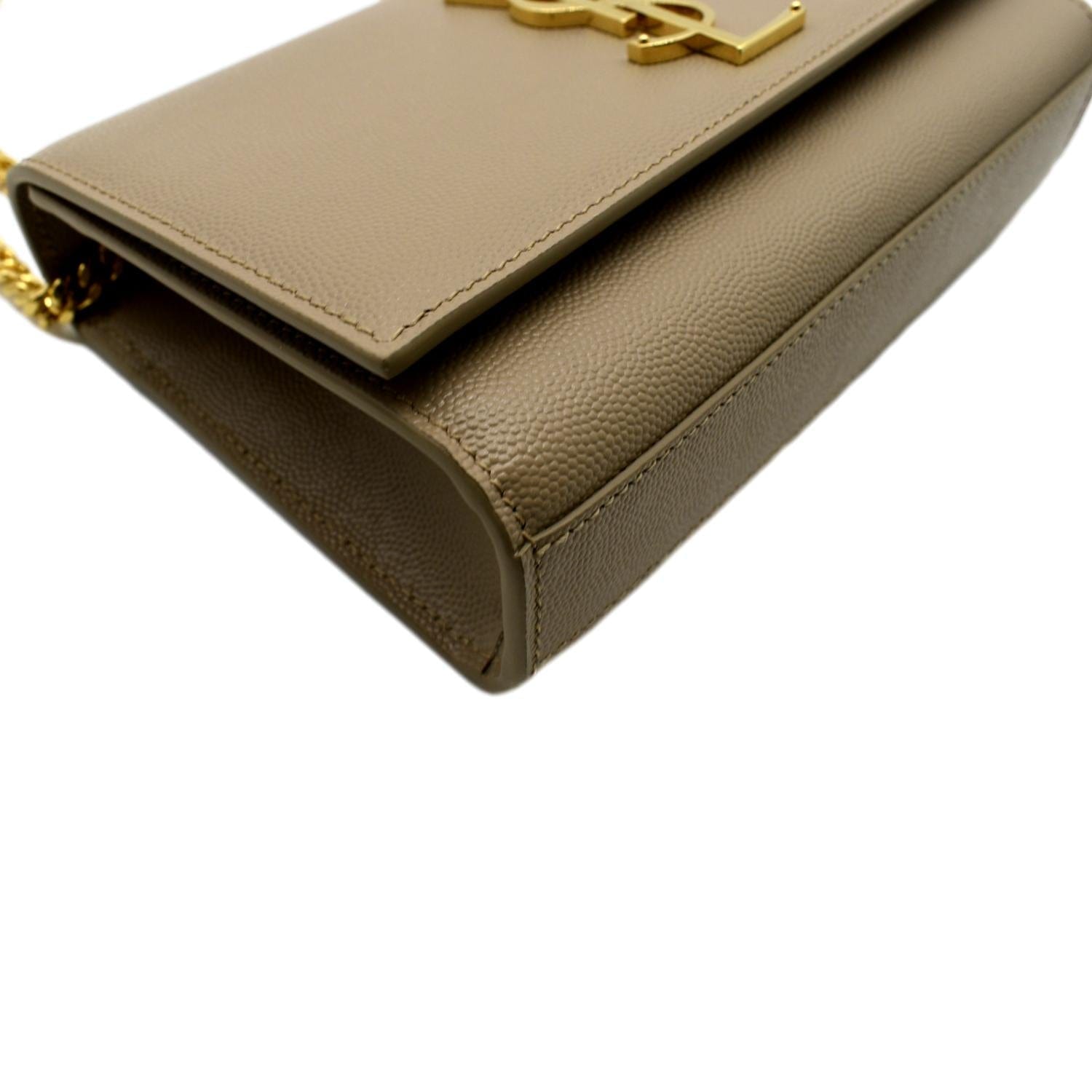 Kate monogramme leather clutch bag Saint Laurent Beige in Leather