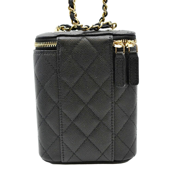 CHANEL Small Vertical Caviar Quilted Leather Chain Vanity Case Crossbody Black