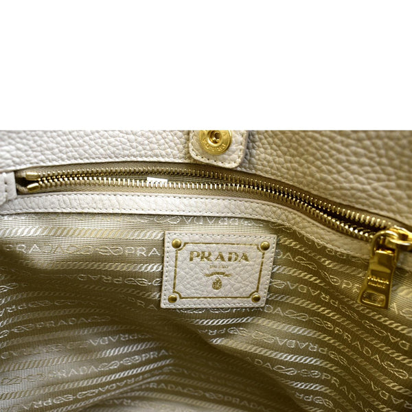 PRADA Vitello Daino Side-Pocket Leather Tote Shoulder Bag Beige