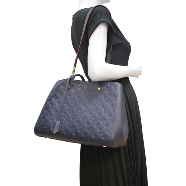 LOUIS VUITTON Montaigne GM Empreinte Leather Shoulder Bag Navy Blue