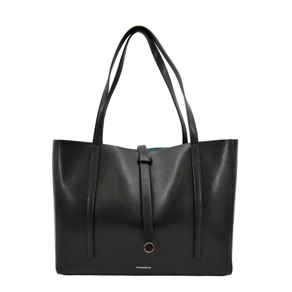 TIFFANY & CO Leather Tote Bag Black