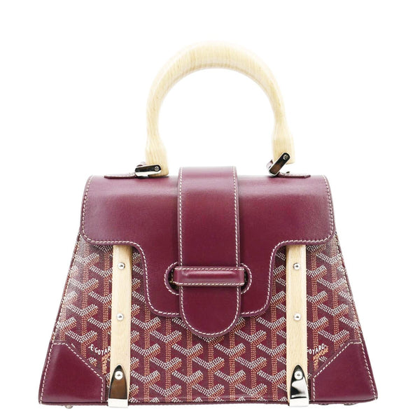 Goyard Saigon Chevron Print Coated Canvas Satchel Bag in burgundy color