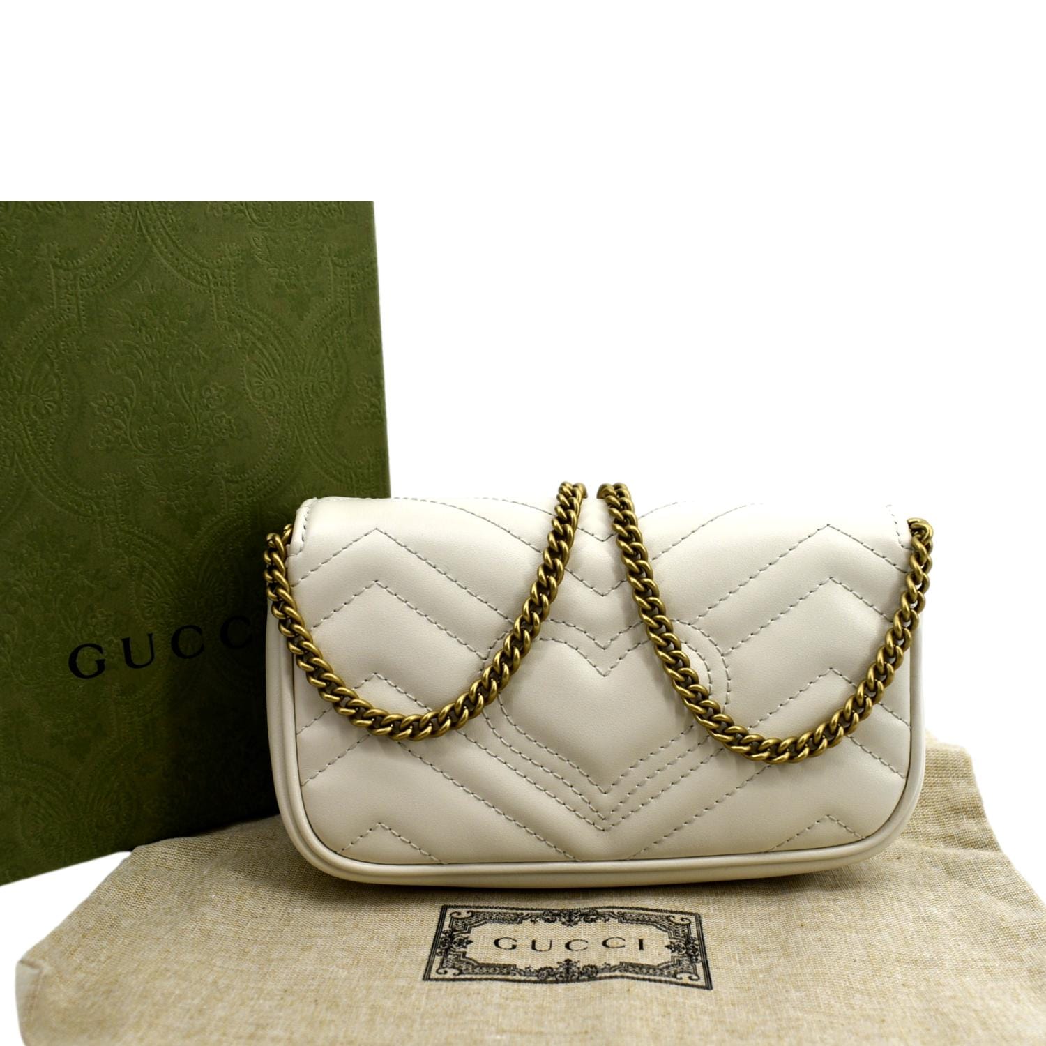 GUCCI GG Marmont Super Mini Matelasse Leather Crossbody Bag White 4764