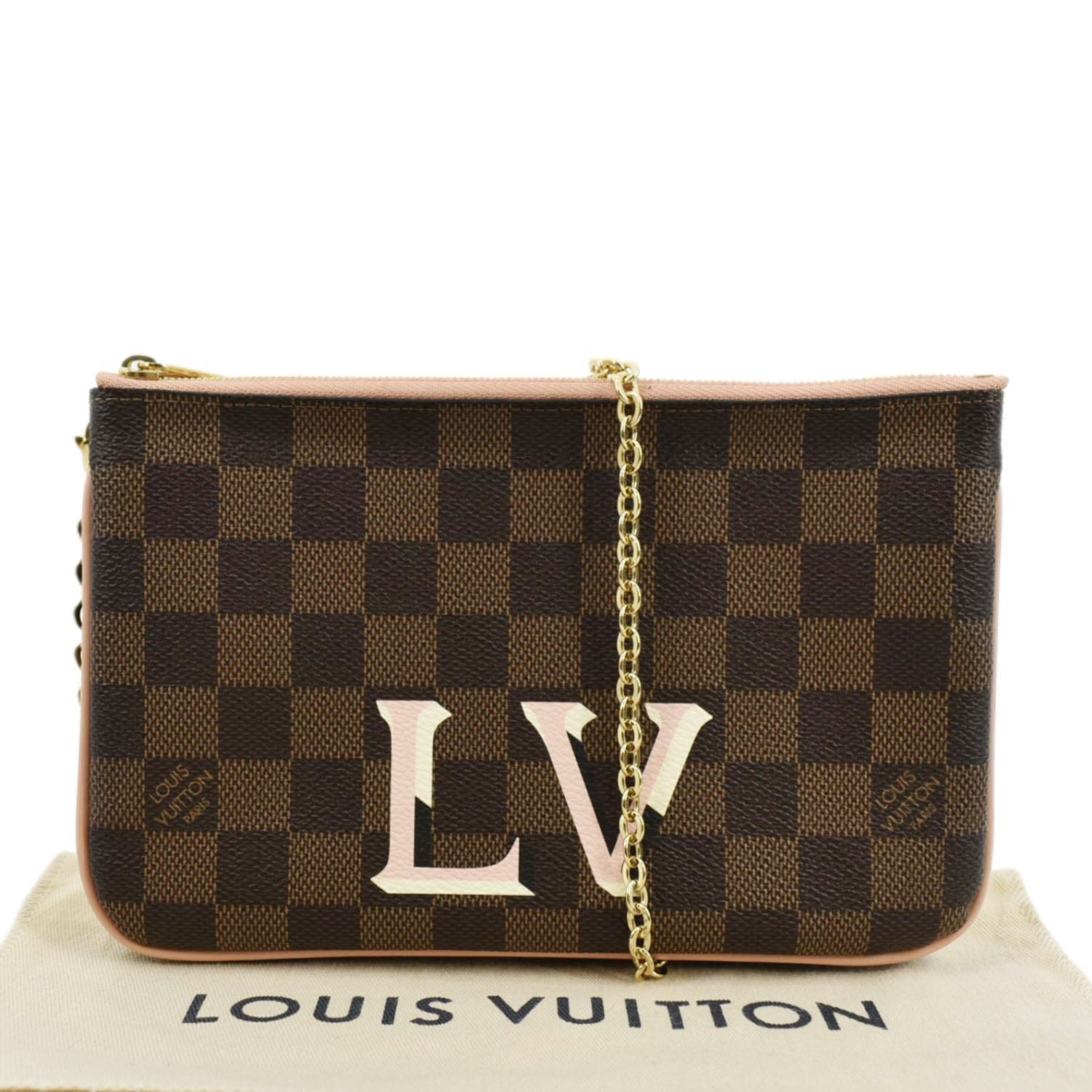Louis Vuitton Damier Ebene Canvas Double Zip Pochette Bag Louis Vuitton