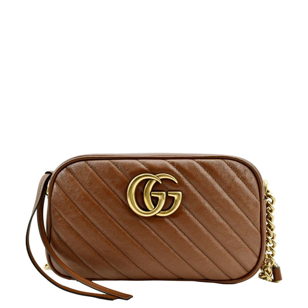 GUCCI GG Marmont Diagonal Leather Crossbody Bag Brown