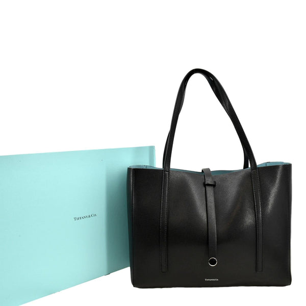 TIFFANY & CO Leather Tote Bag Black