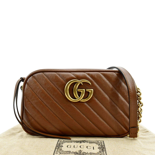 GUCCI GG Marmont Diagonal Leather Crossbody Bag Brown