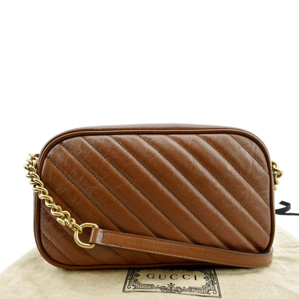 GUCCI GG Marmont Diagonal Leather Crossbody Bag Brown