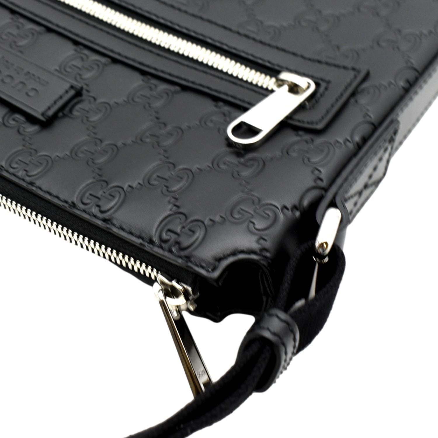 GUCCI GG Signature Leather Messenger Bag Black 406410