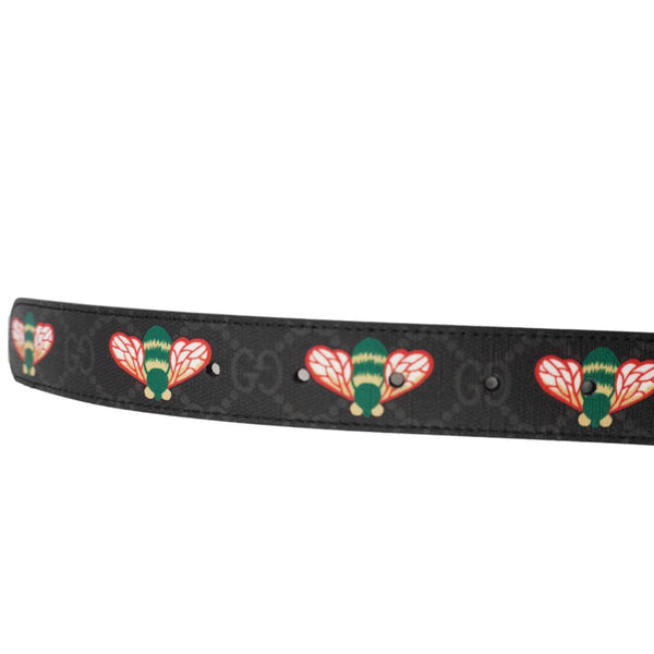 GUCCI Double G Buckle Marmont Bee Print Leather Belt Black 411516 Size 95.38