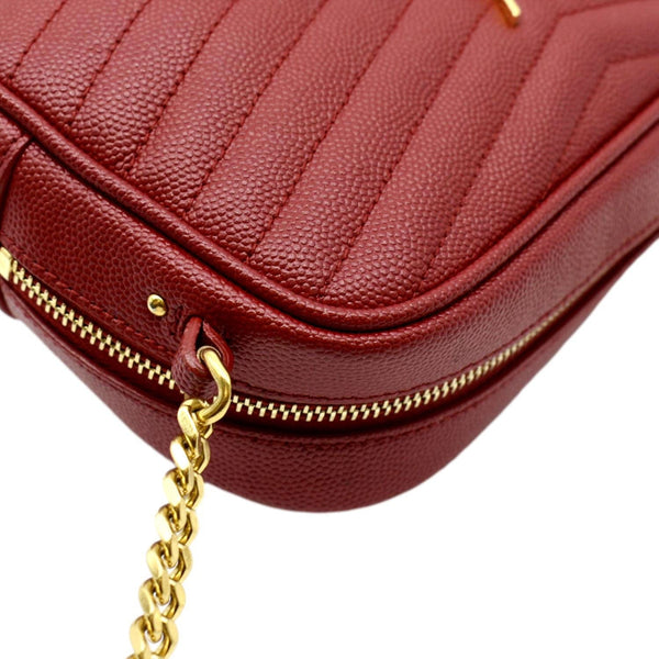 YVES SAINT LAURENT Small Lou Chevron Leather Camera Crossbody Bag Red