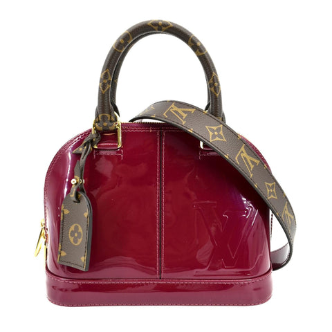 Louis Vuitton rayures Alma Bb Vernis Leather Satchel Crossbody Bag Pomme D'Amour