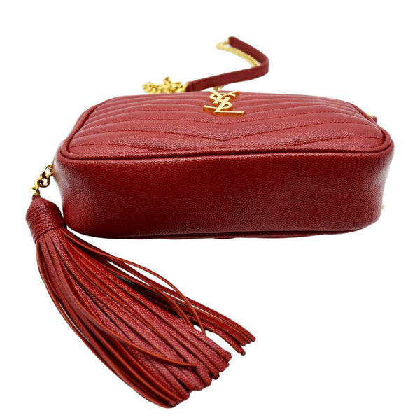 YVES SAINT LAURENT Small Lou Chevron Leather Camera Crossbody Bag Red