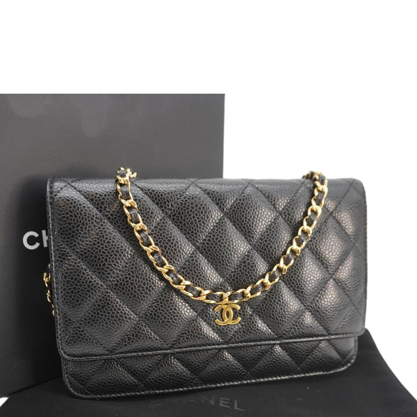 CHANEL Wallet On Chain Quilted Caviar Leather Crossbody Bag Black