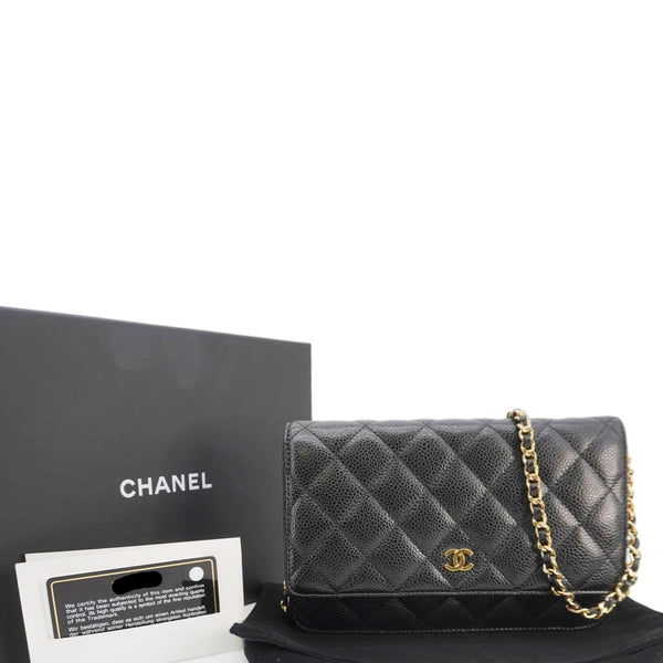 CHANEL Wallet On Chain Quilted Caviar Leather Crossbody Bag Black