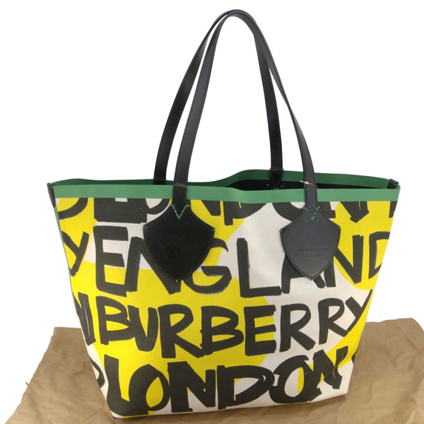 BURBERRY Graffiti Reversible Canvas Tote Bag Multicolor