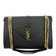 YVES SAINT LAURENT Large Envelope Flap Matelasse Leather Shoulder Bag Black