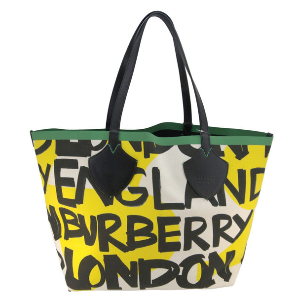 BURBERRY Graffiti Reversible Canvas Tote Bag Multicolor