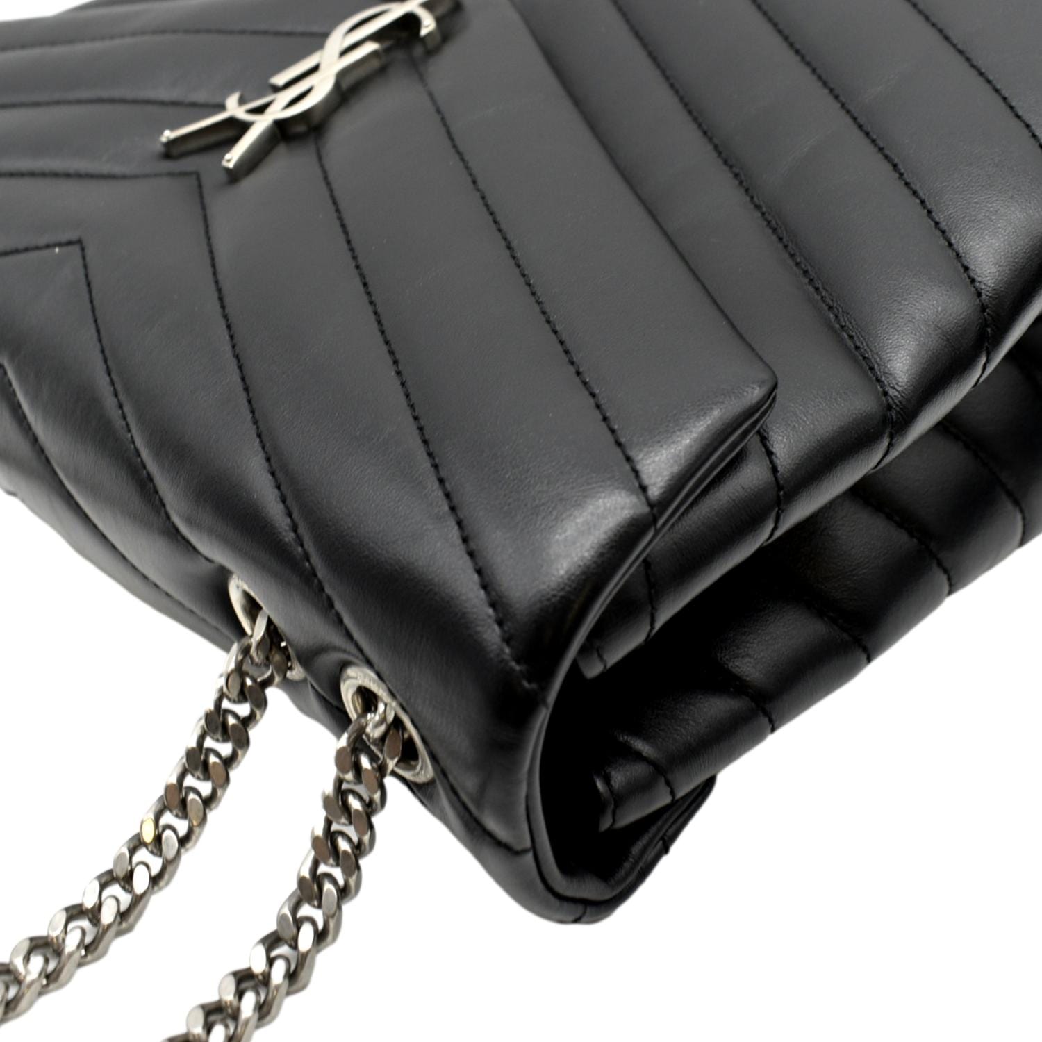 YSL Saint Laurent Small Loulou Chain Leather Shoulder Bag Black and Silver