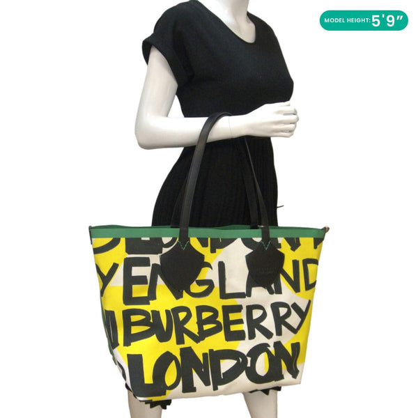 BURBERRY Graffiti Reversible Canvas Tote Bag Multicolor