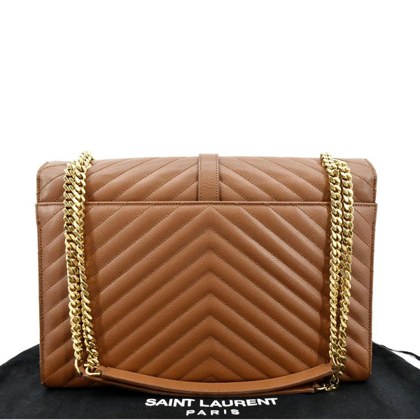 YVES SAINT LAURENT Large Envelope Mix Matelasse Leather Chain Shoulder Bag Dark Natural