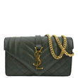 YVES SAINT LAURENT Small Envelope Matelassé Leather Shoulder Bag Green