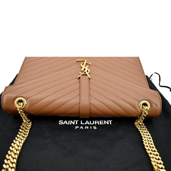 YVES SAINT LAURENT Large Envelope Mix Matelasse Leather Chain Shoulder Bag Dark Natural