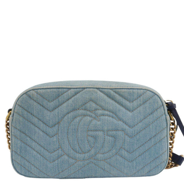 GUCCI Pearl GG Marmont Small Denim Crossbody Bag Blue 447632