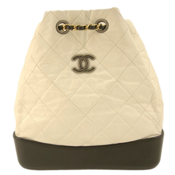 CHANEL Gabrielle Small Quilted Aged Calfskin Leather Backpack Bag White