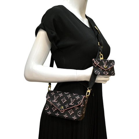 LOUIS VUITTON Felicie Strap & Go Monogram Canvas Crossbody Bag Black