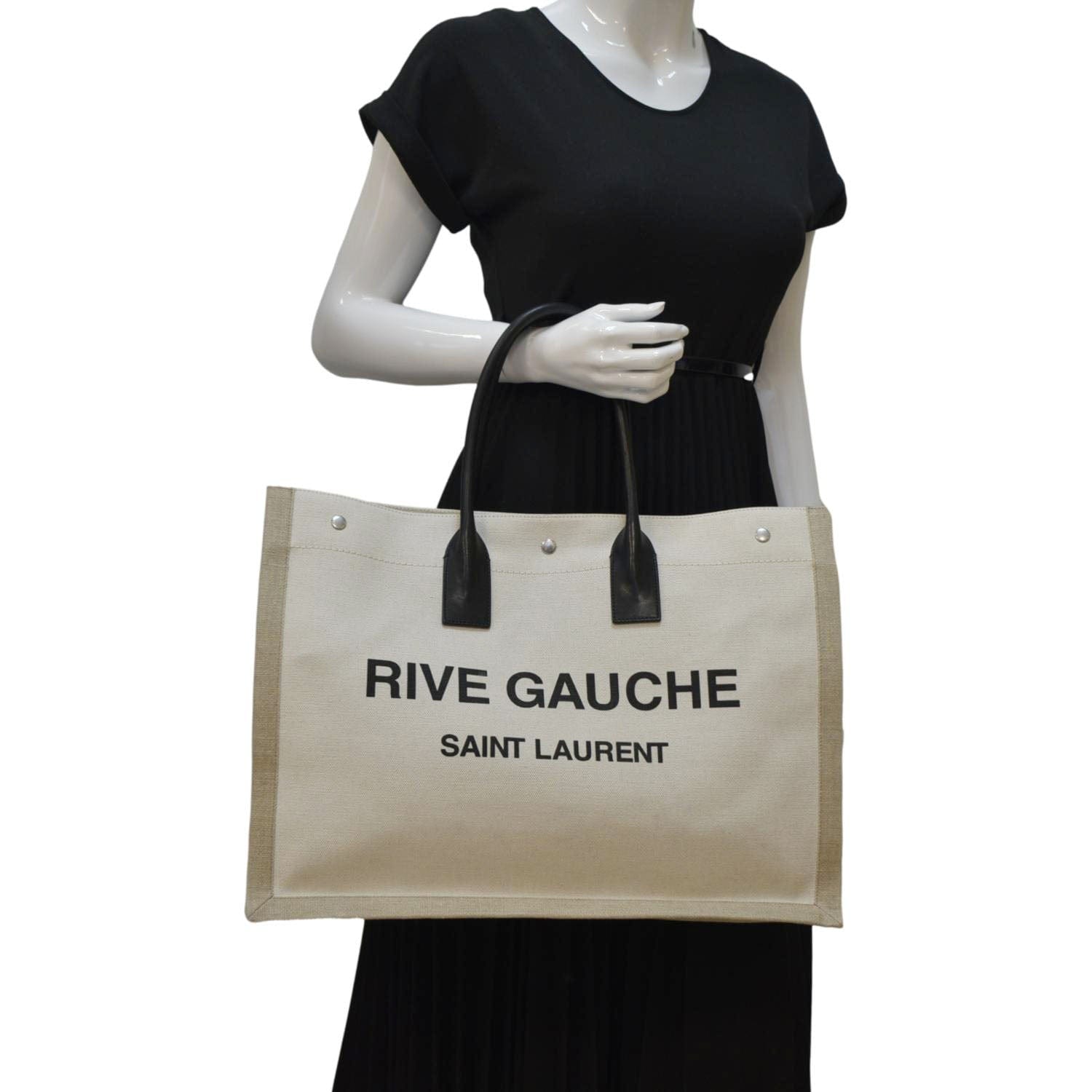 rive gauche small tote bag in linen and leather